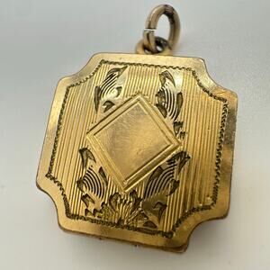 LMFG Co antique 1900s 12kt gold filled etched square locket pendant charm